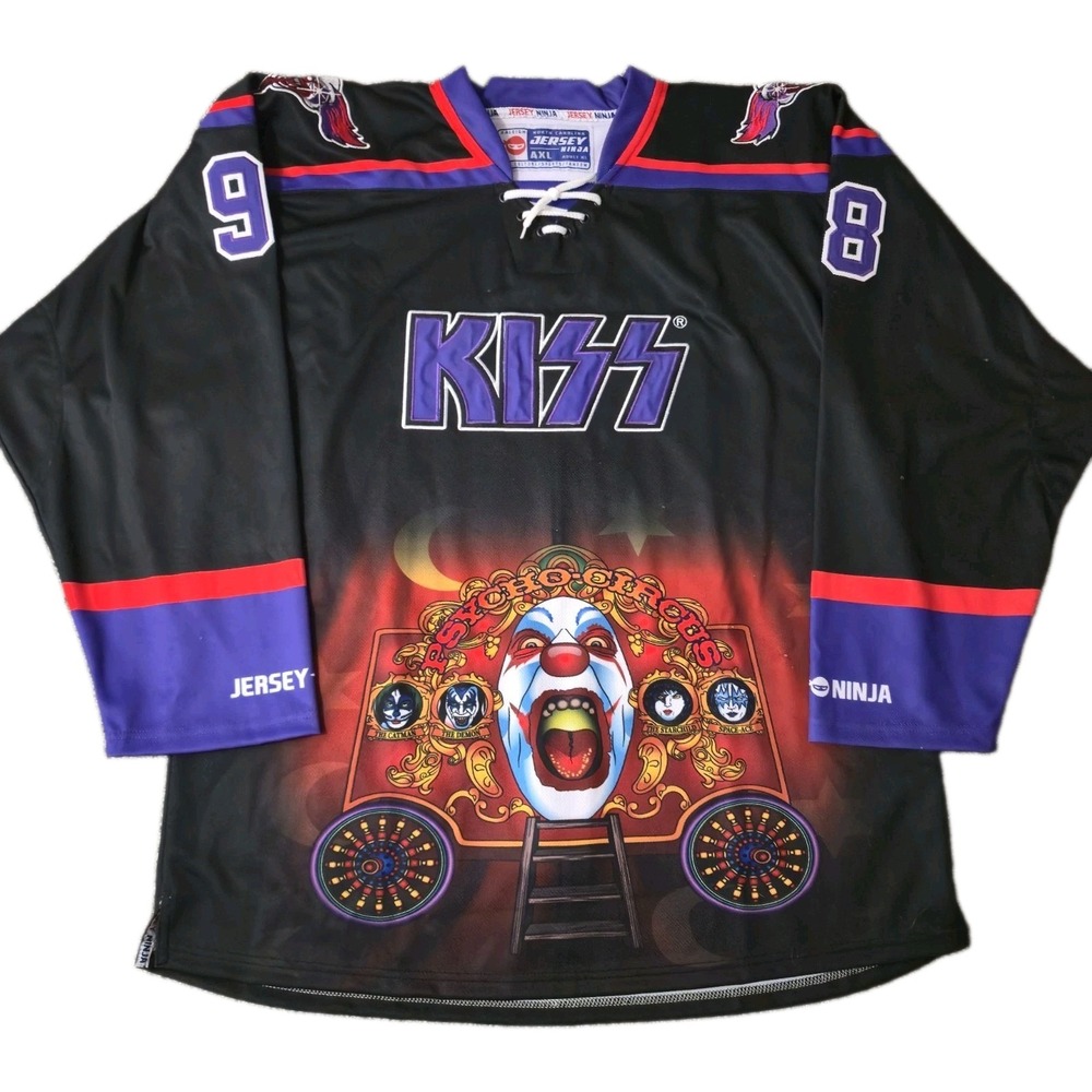 KISS USA Hockey Jersey XL Stitched Lace Up Ninja Psycho Circus Rock Gene Simmons